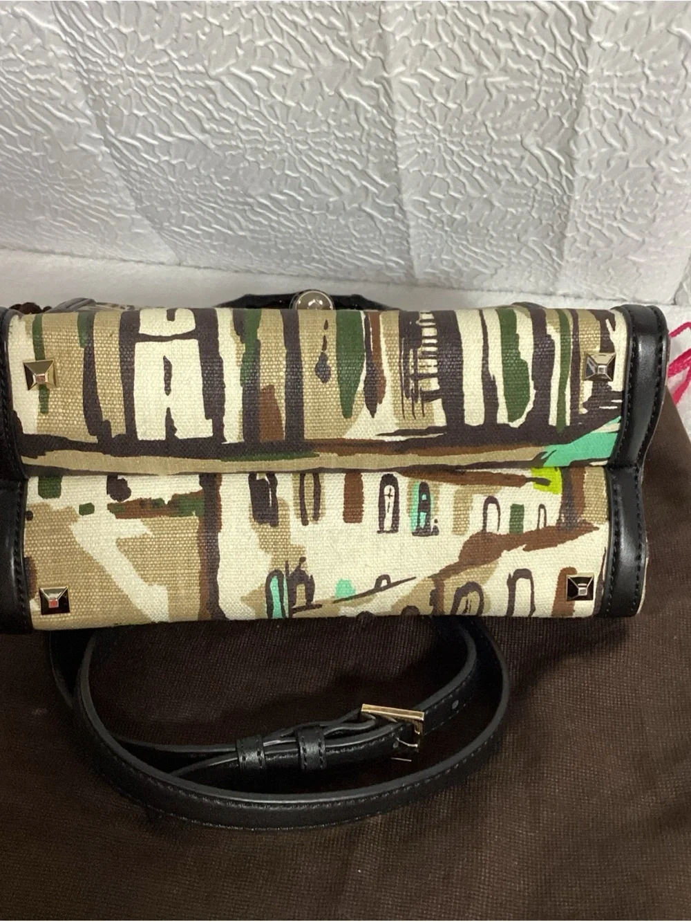 Kate Spade Laguna Ct Penelope Canvas w/ Black Leather & Bamboo Handle NWOT